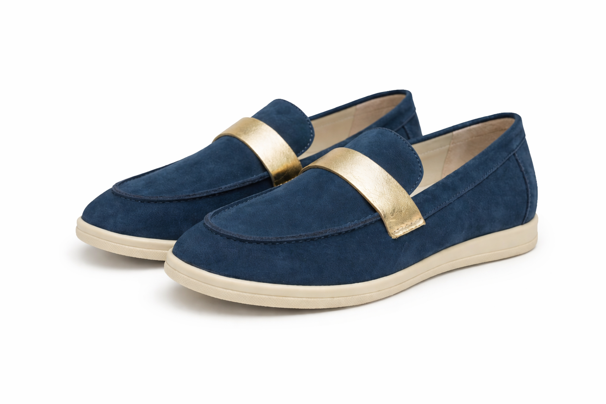 RIZA - Mocassins En Daim Bleu Marine