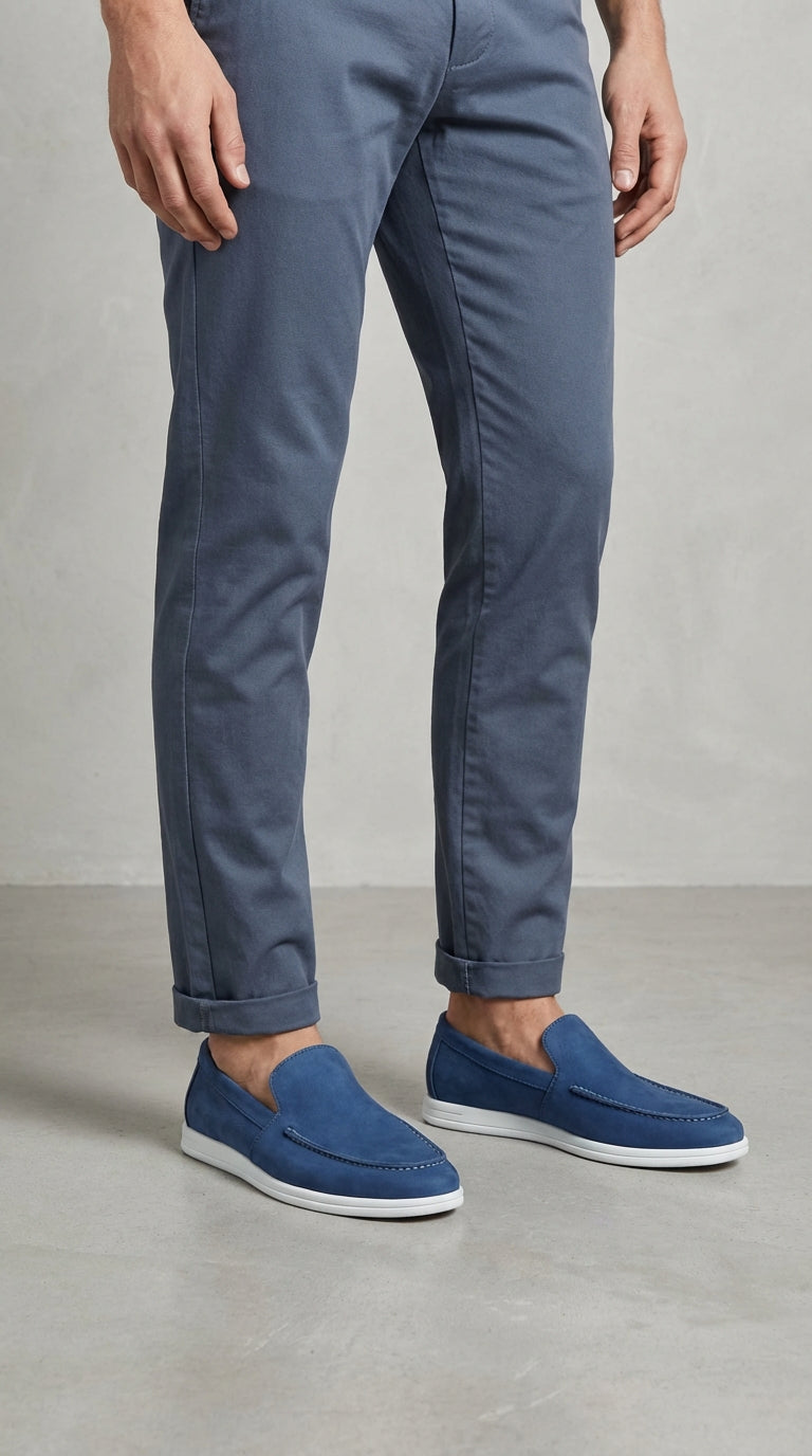 DOFOL - Mocassins en Nubuck Bleu Ciel