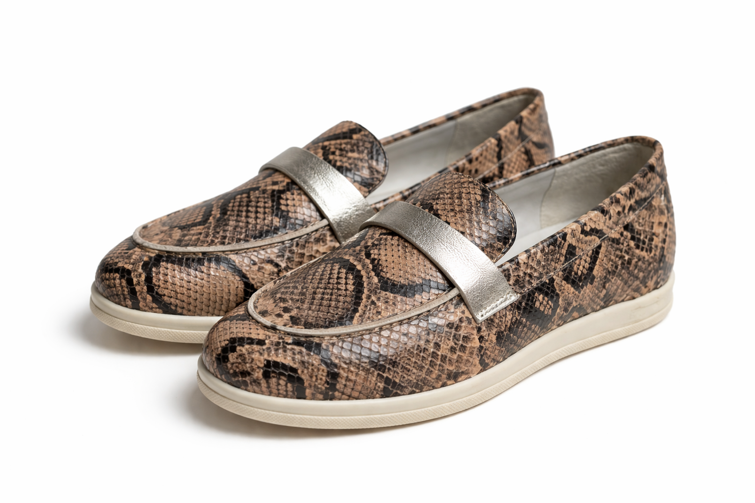 RIZA - Mocassins En Cuir Serpant Noir Tabac