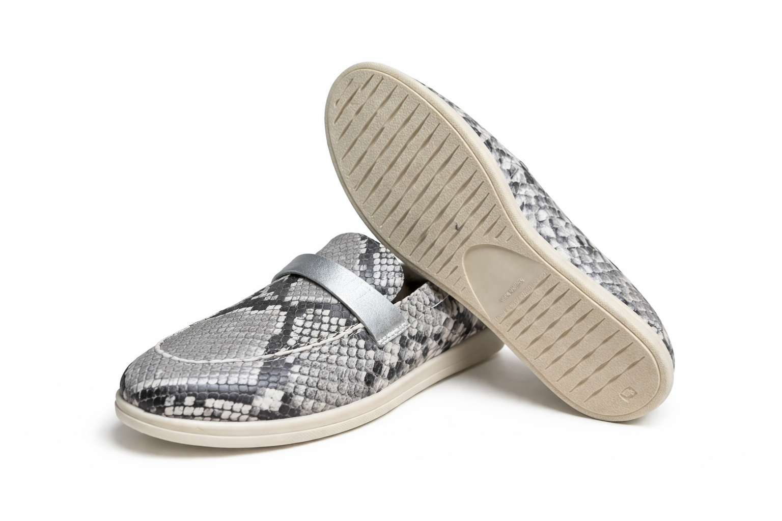RIZA - Mocassins En Cuir Serpant Noir Gris