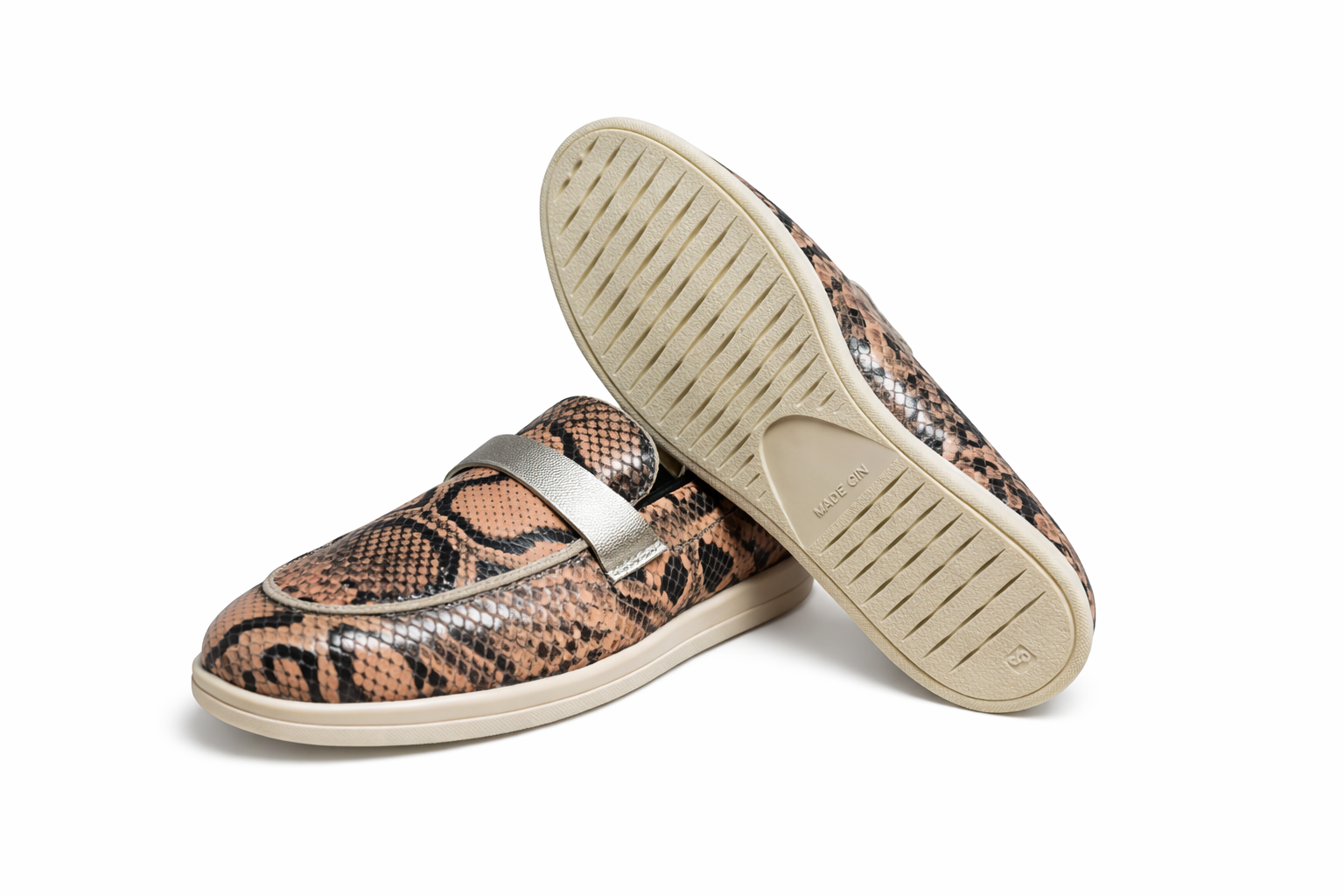 RIZA - Mocassins En Cuir Serpant Noir Tabac