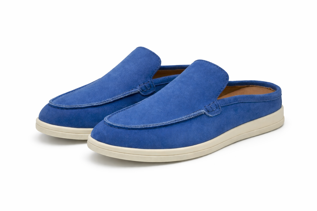 DAMA - Mules en Nubuck Bleu Ciel