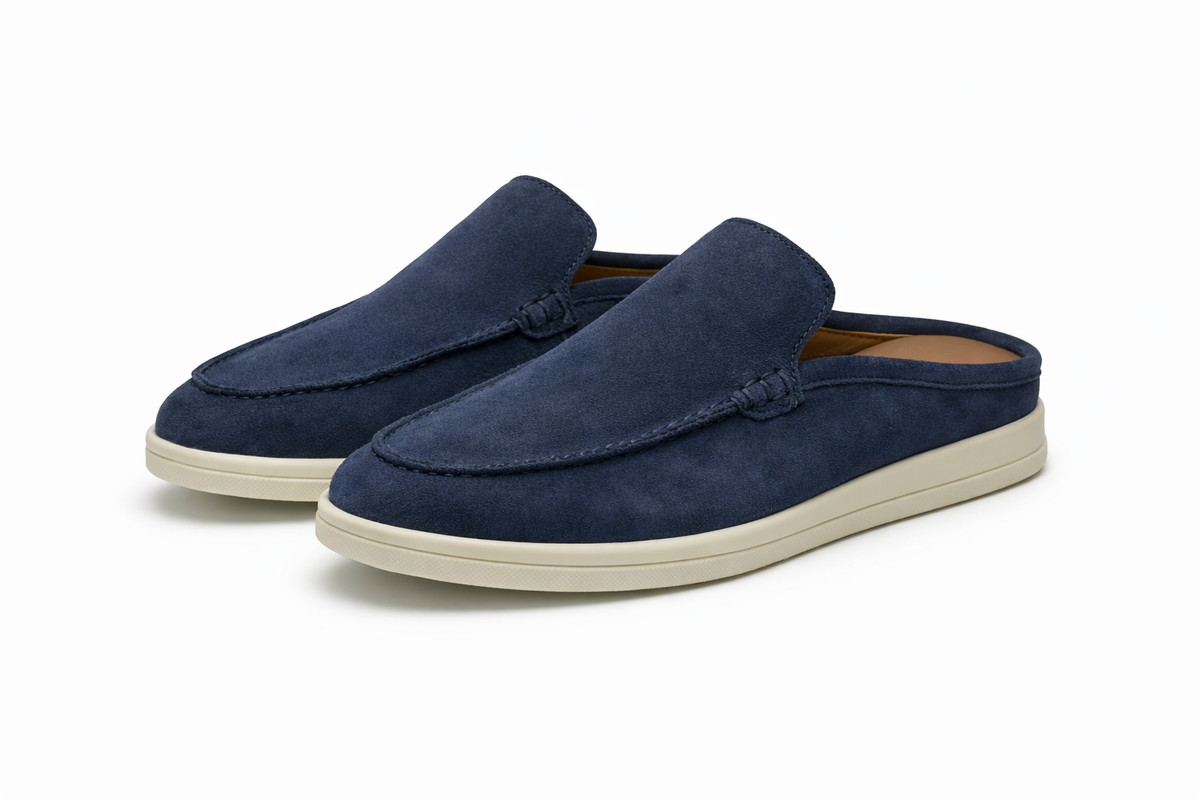 DAMA - Mules en Nubuck Bleu Marine