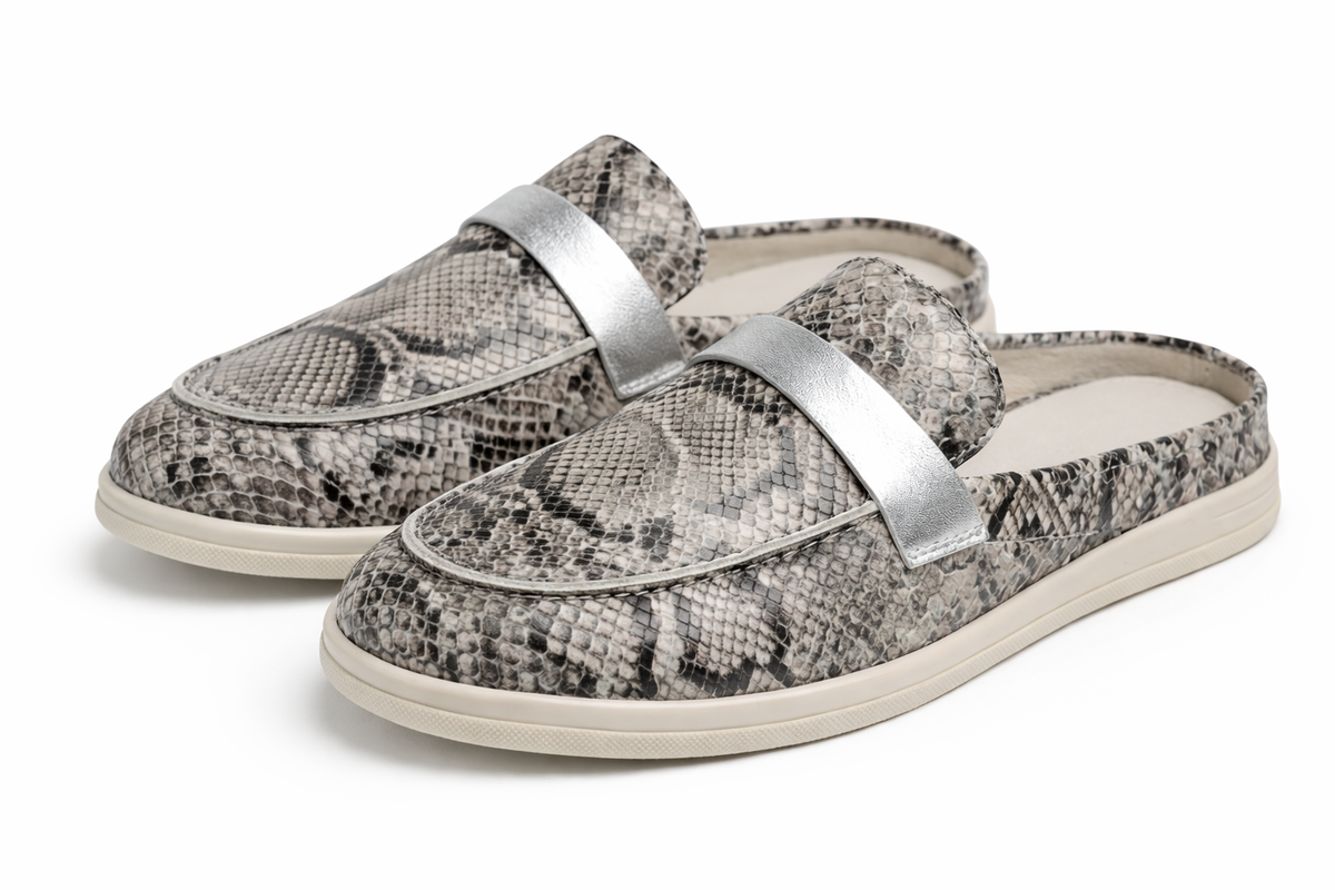 ROZILA - Mules En Cuir Serpant Noir Gris