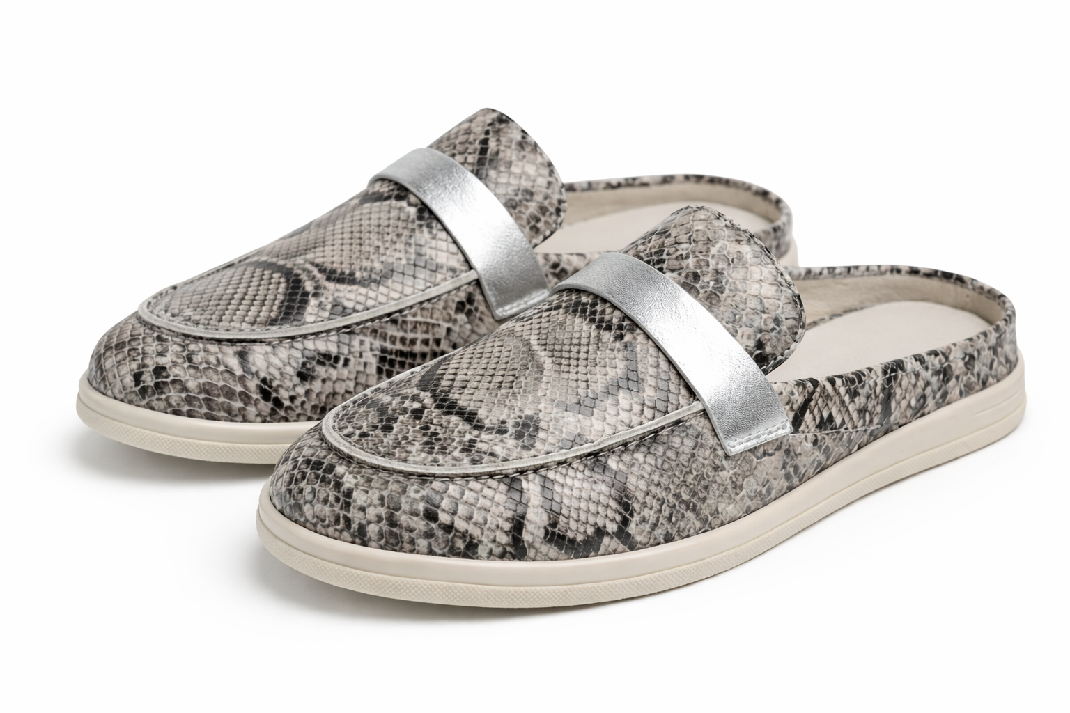 ROZILA - Mules En Cuir Serpant Noir Gris
