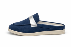 ROZILA - Mules En Cuir Nubuck Bleu Marine
