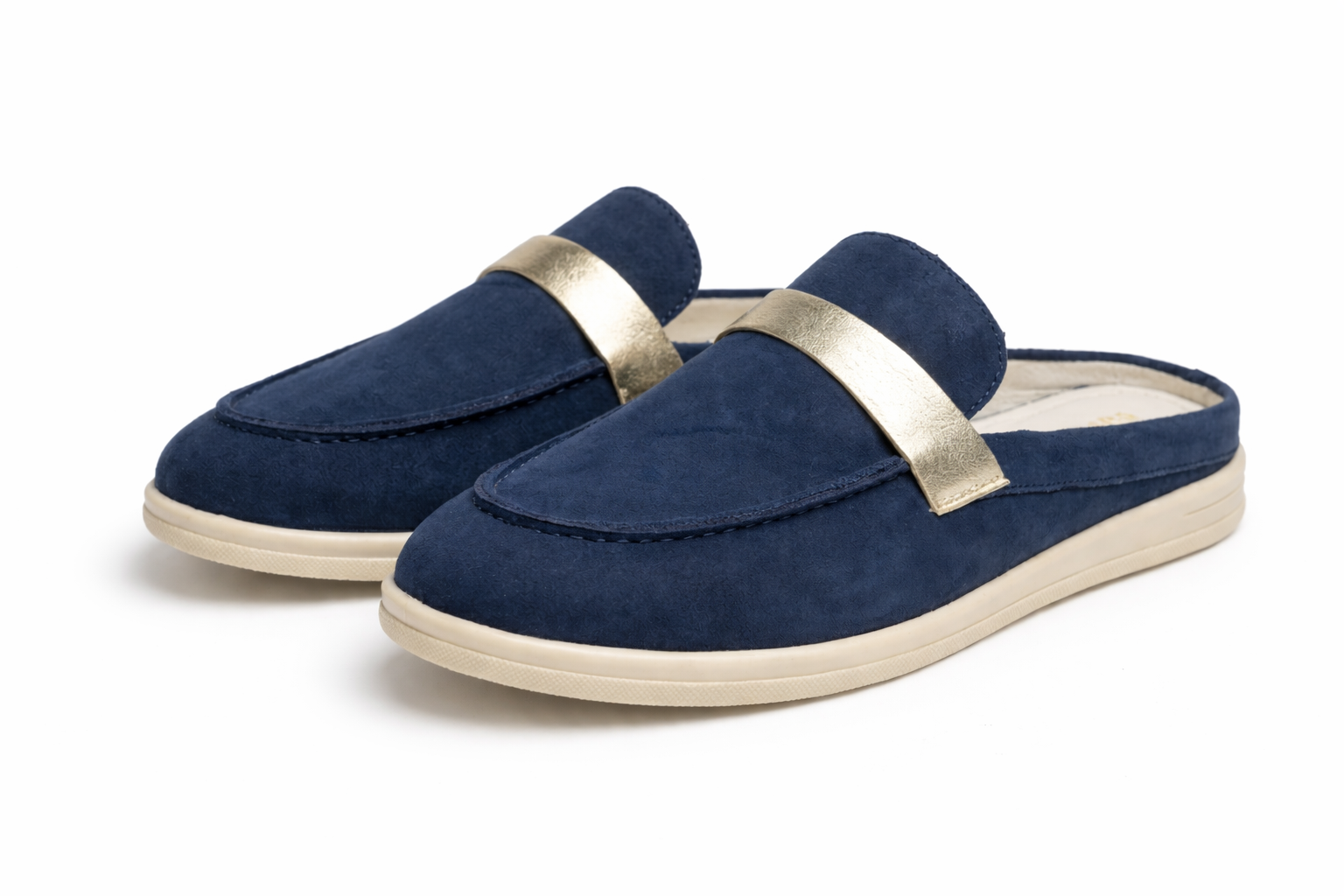 ROZILA - Mules En Cuir Nubuck Bleu Marine
