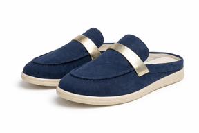 ROZILA - Mules En Cuir Nubuck Bleu Marine
