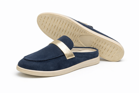 ROZILA - Mules En Cuir Nubuck Bleu Marine