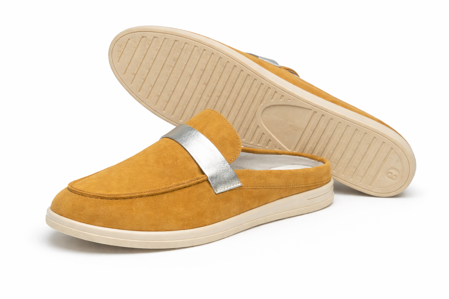 ROZILA - Mules En Cuir Nubuck Moutarde