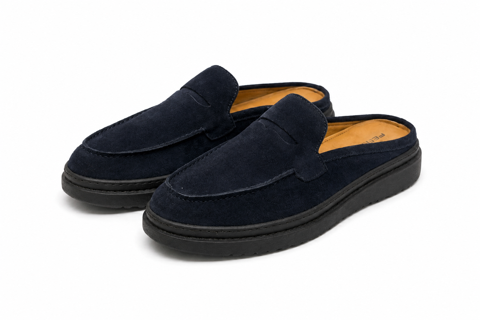 MOOK - Mules en Daim Bleu Marine