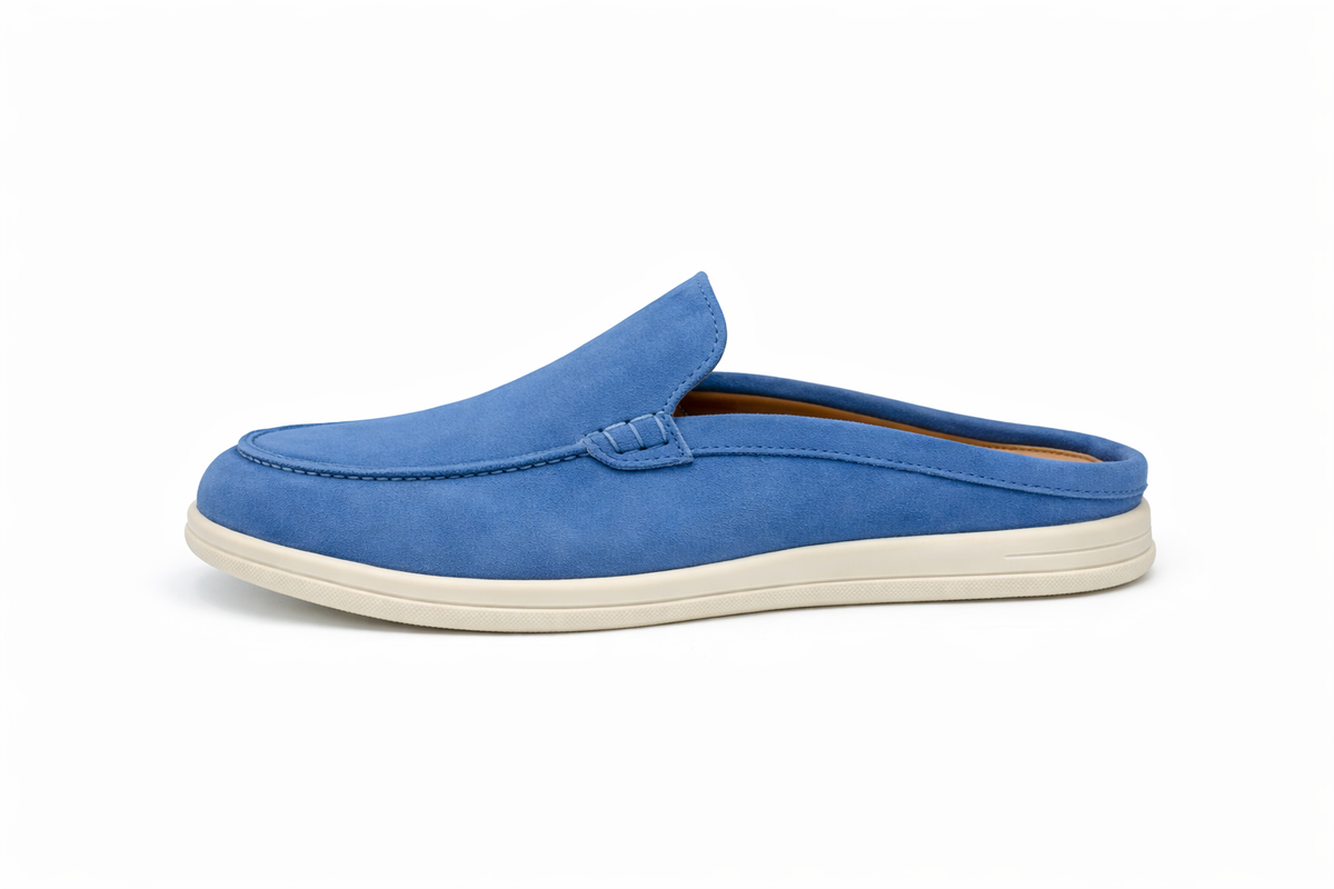 DAMA - Mules en Nubuck Bleu Ciel